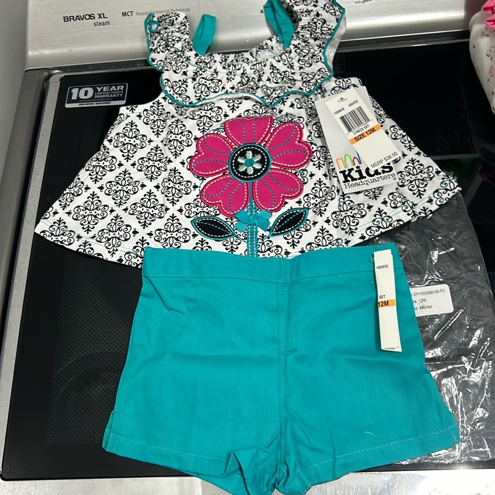 Girls 12 months matching outfit set new nwt damask flower